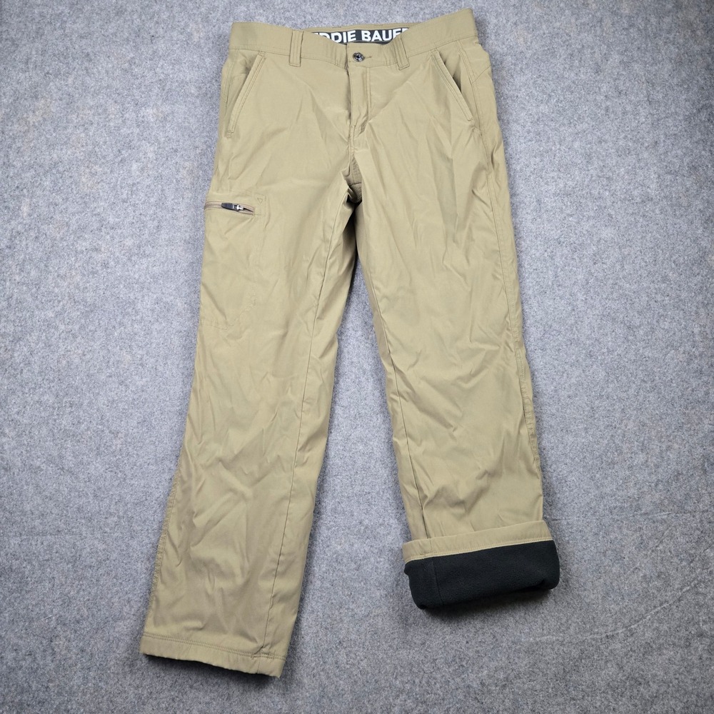 Eddie Bauer Rainier Pants Mens 32x28 Tan Fleece Lined Hiking Outdoor Workwear